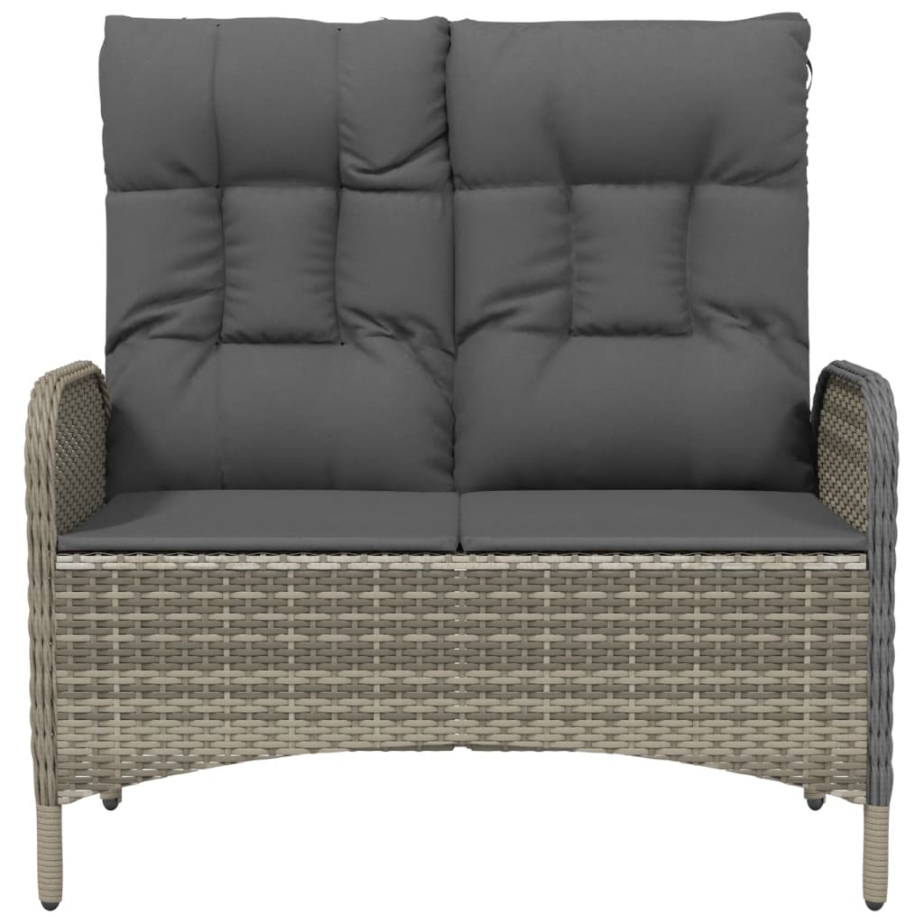 Banco de jardín reclinable con cojines ratán PE gris 107 cm