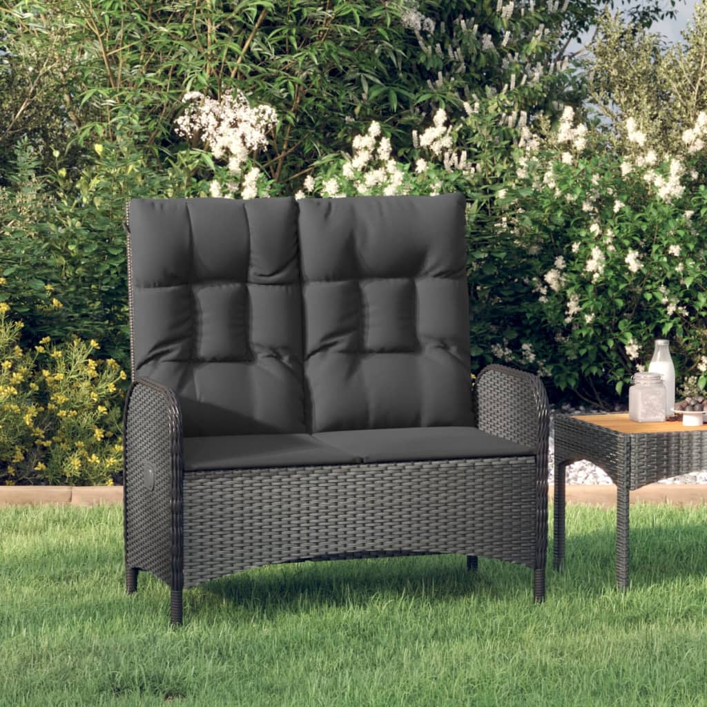 Banco de jardín reclinable con cojines ratán PE gris 107 cm
