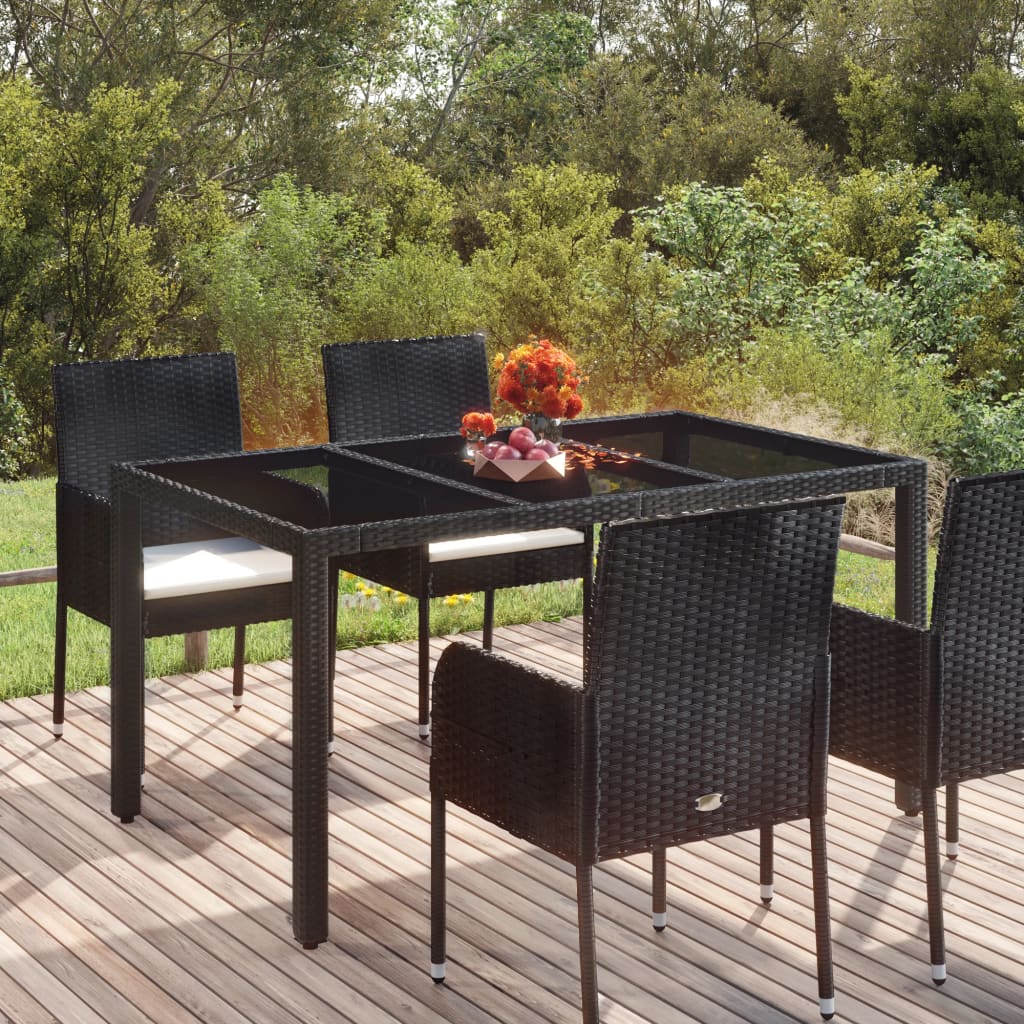 Mesa de jardín superficie de vidrio ratán PE beige 110x68x70 cm