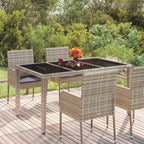 Mesa de jardín superficie de vidrio ratán PE beige 110x68x70 cm