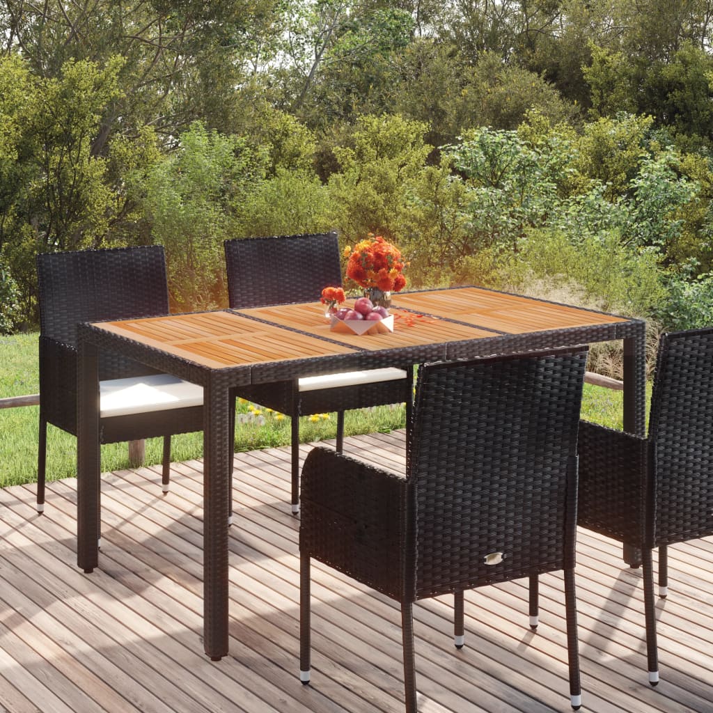 Mesa de jardín superficie de madera ratán PE beige 110x68x70 cm