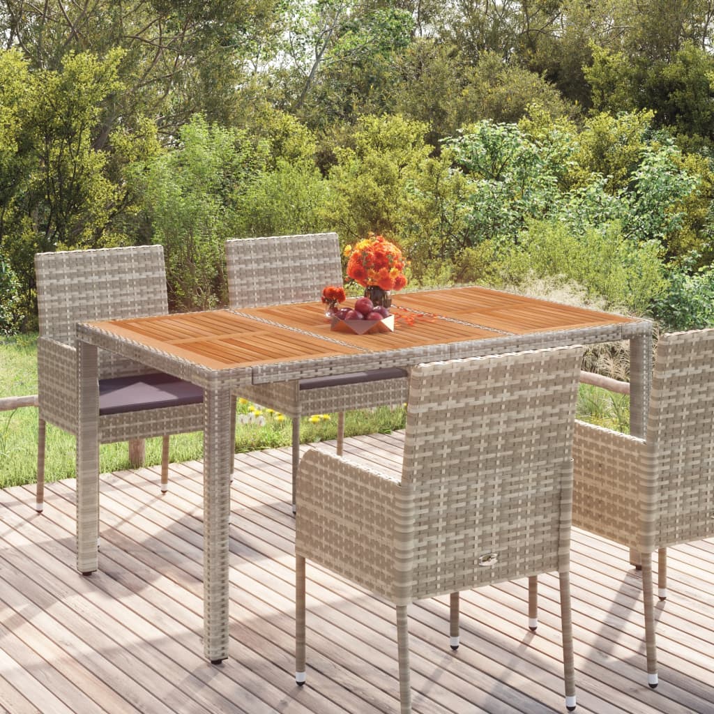 Mesa de jardín superficie de madera ratán PE beige 110x68x70 cm