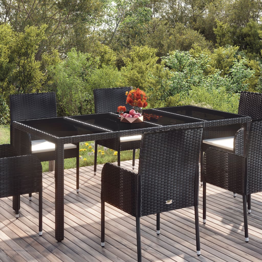 Mesa de jardín superficie de vidrio ratán PE beige 110x68x70 cm