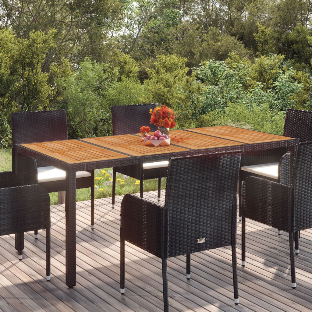 Mesa de jardín superficie de madera ratán PE beige 110x68x70 cm