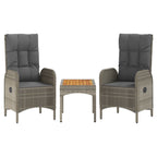 Set de muebles de jardín 3 pzas y cojines ratán sintético gris