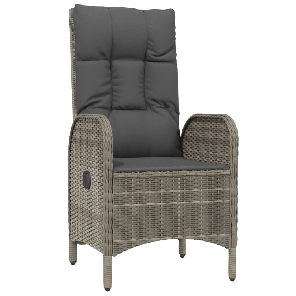 Set de muebles de jardín 3 pzas y cojines ratán sintético gris