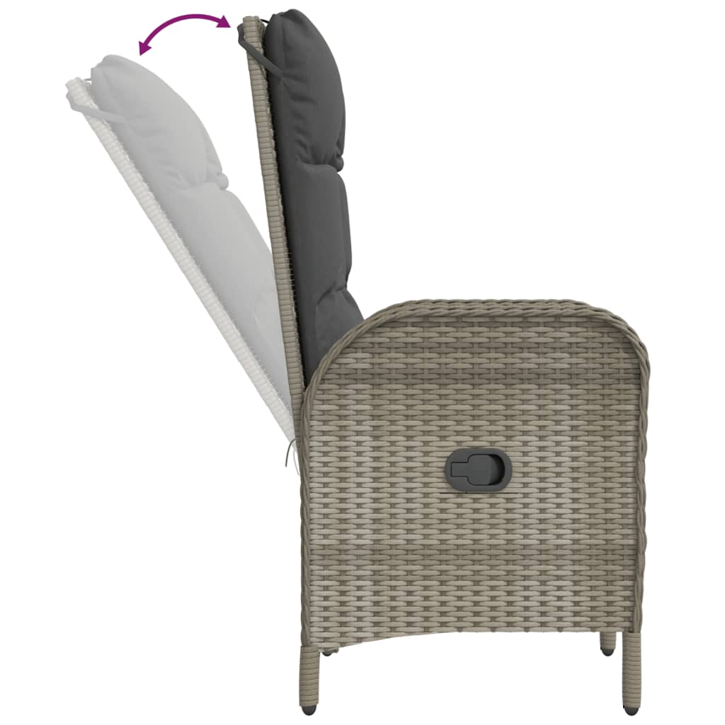Set de muebles de jardín 3 pzas y cojines ratán sintético gris
