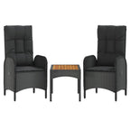 Set de muebles de jardín 3 pzas y cojines ratán sintético negro
