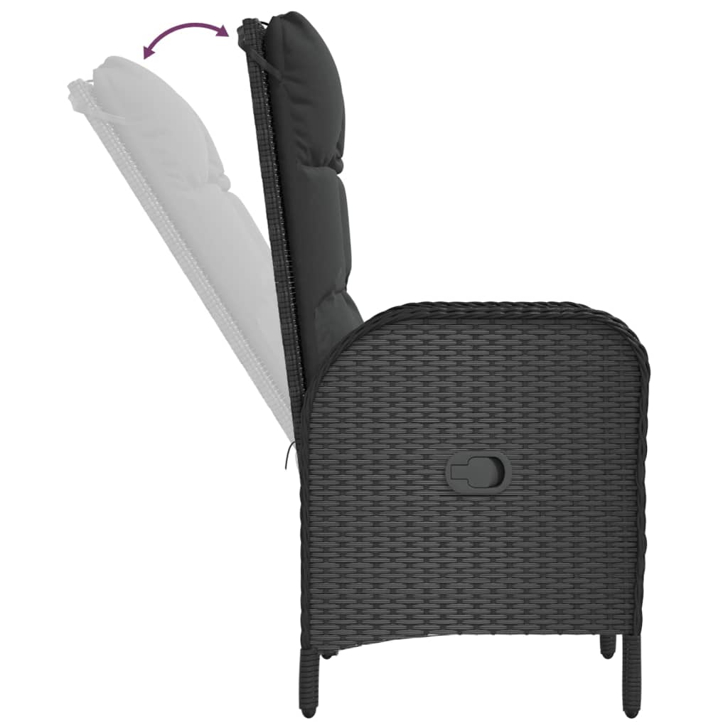 Set de muebles de jardín 3 pzas y cojines ratán sintético negro