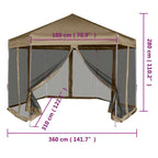 Carpa desmontable hexagonal paredes gris taupe 3,6x3,1m 220g/m²