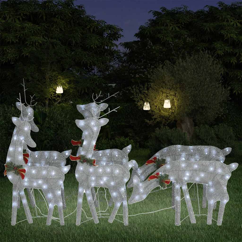 Renos de Navidad 6 piezas de malla blanca cálida dorada