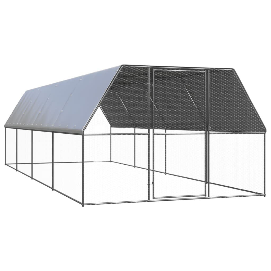 Galvanized Steel Chicken Coop Gray 300x91x100 cm