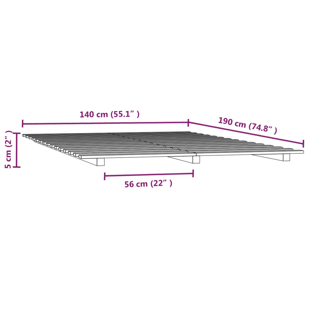 Estructura de cama de madera maciza de pino 140x190 cm