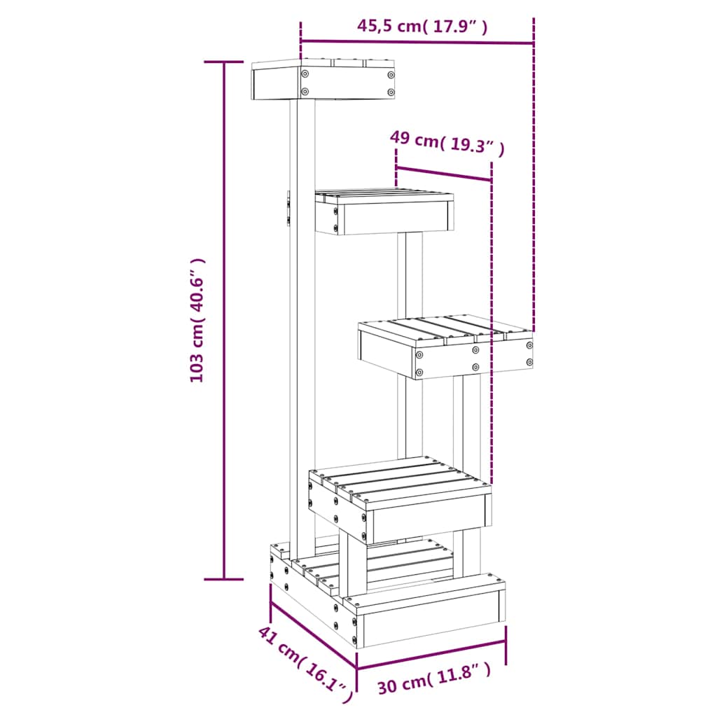 Árbol para gatos madera maciza de pino 45,5x49x103 cm
