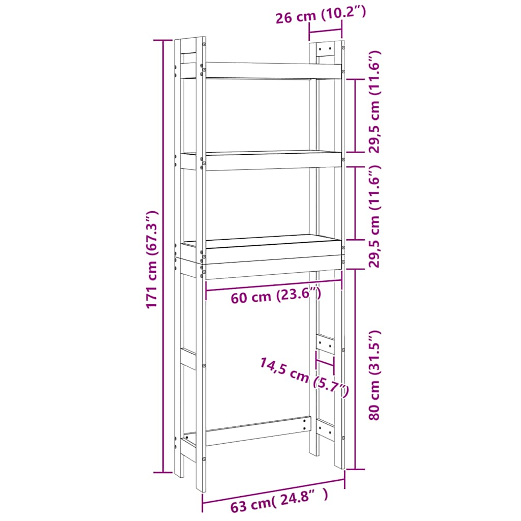 Estante de baño madera maciza de pino 63x26x171 cm
