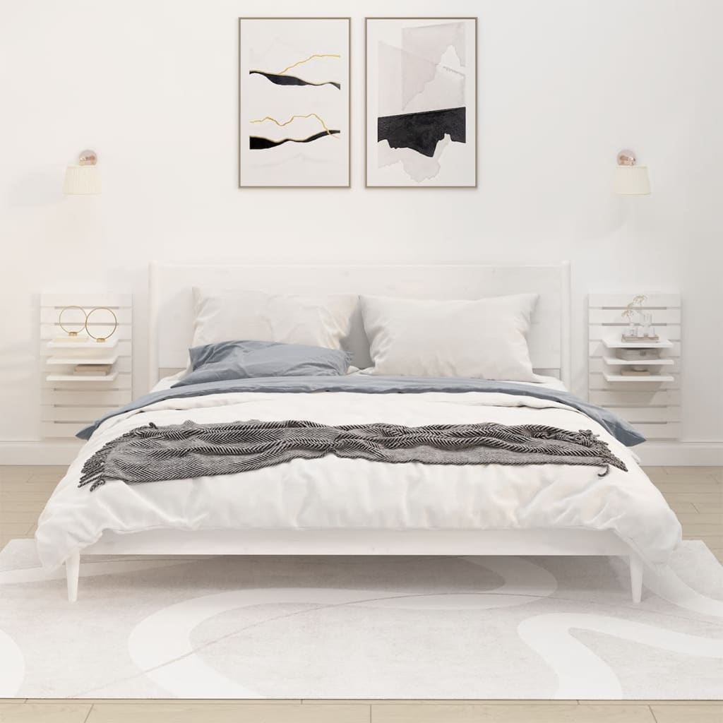 Estantes mesitas de pared 2 uds madera maciza de pino