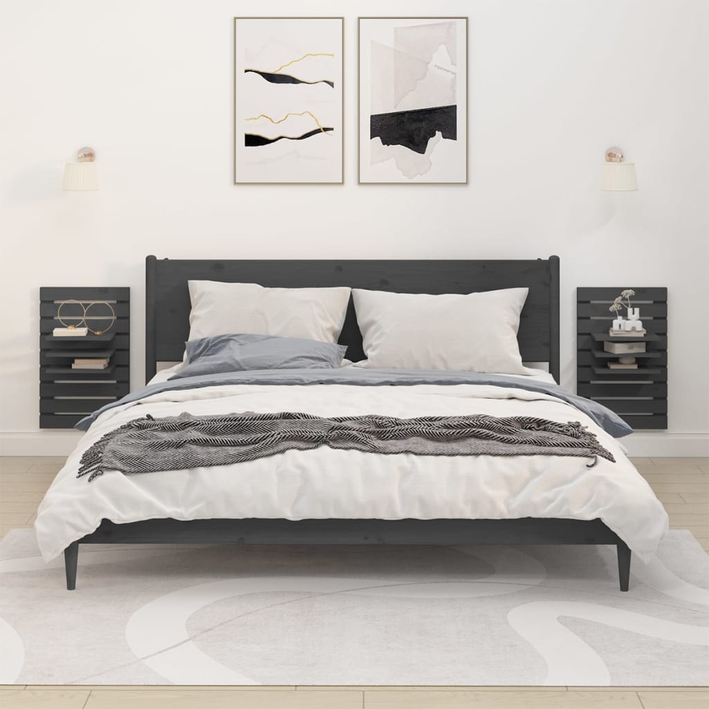 Estantes mesitas de pared 2 uds madera maciza de pino