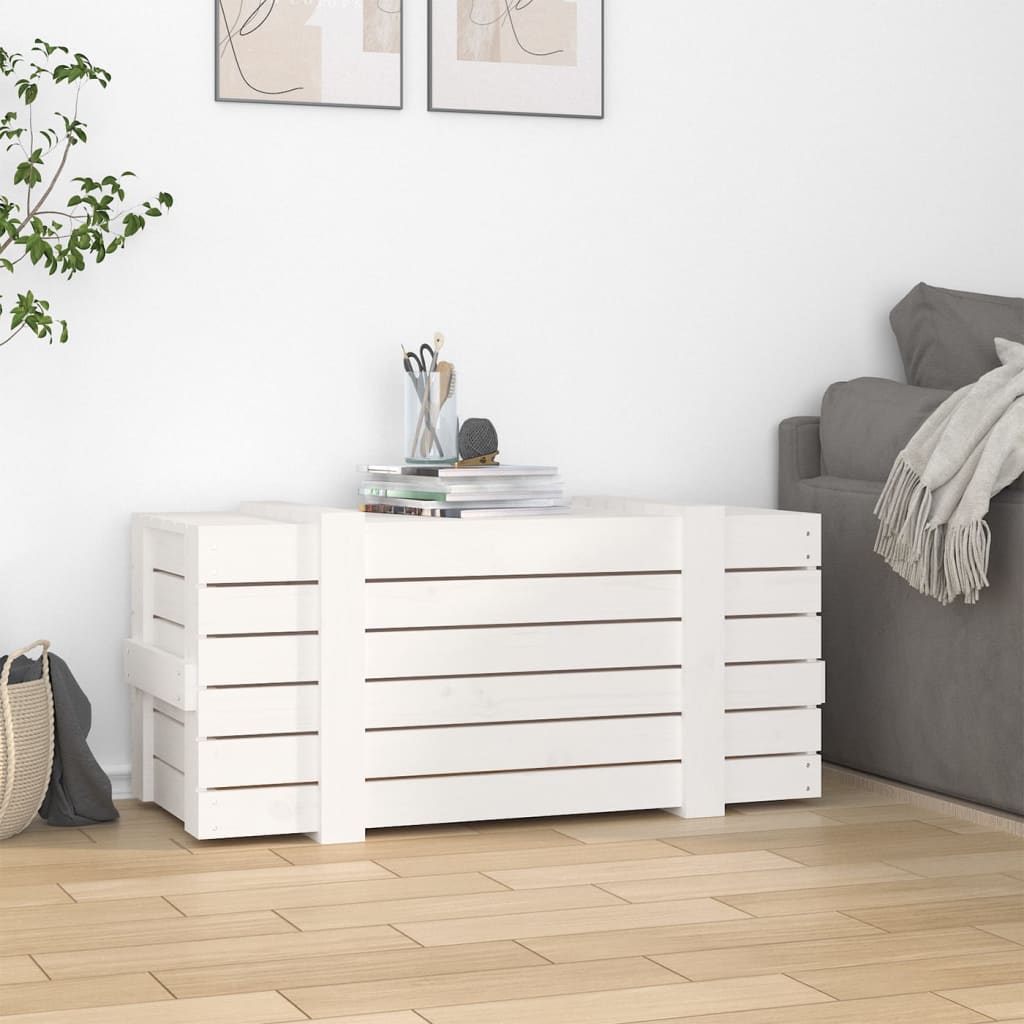 Caixa de arrumação em madeira maciça de pinho branco 91x40,5x42 cm