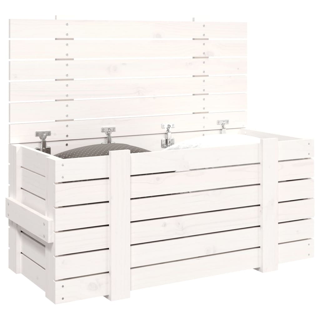 Caixa de arrumação em madeira maciça de pinho branco 91x40,5x42 cm