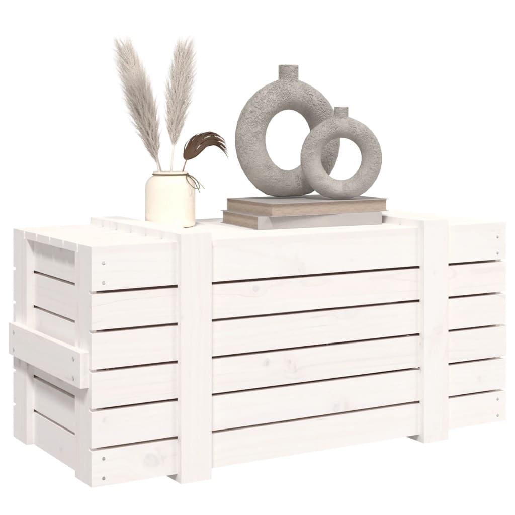 Caixa de arrumação em madeira maciça de pinho branco 91x40,5x42 cm