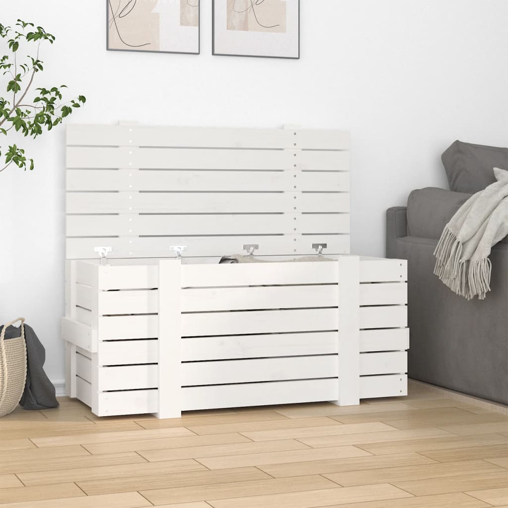 Caixa de arrumação em madeira maciça de pinho branco 91x40,5x42 cm