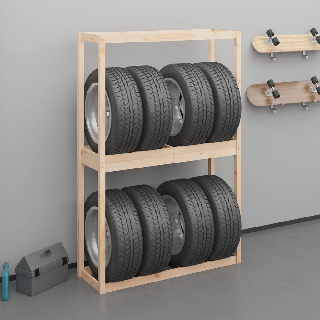 Soporte neumáticos madera maciza de pino negro 120x40x180 cm