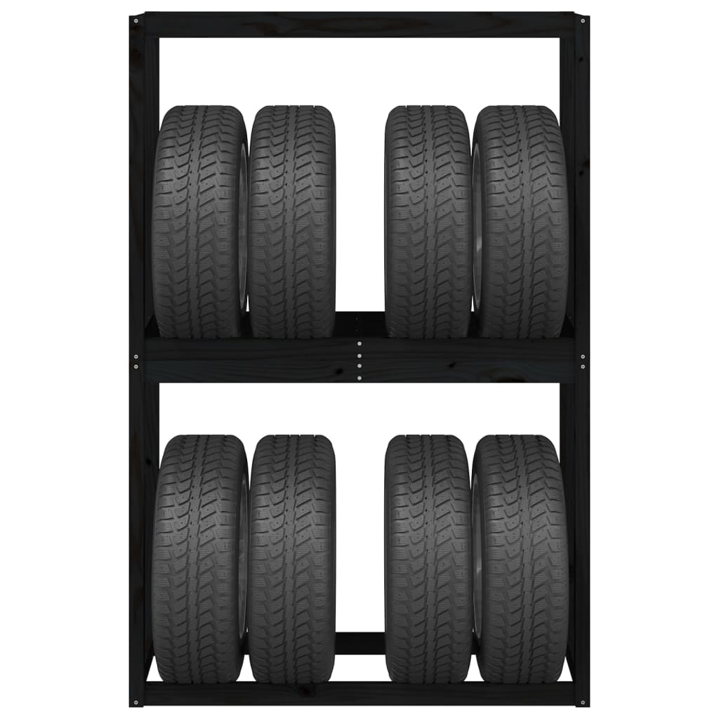Soporte neumáticos madera maciza de pino negro 120x40x180 cm