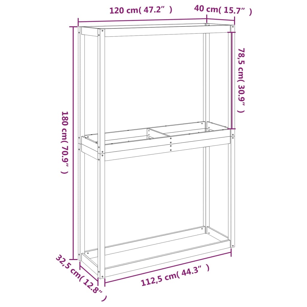 Soporte neumáticos madera maciza de pino negro 120x40x180 cm