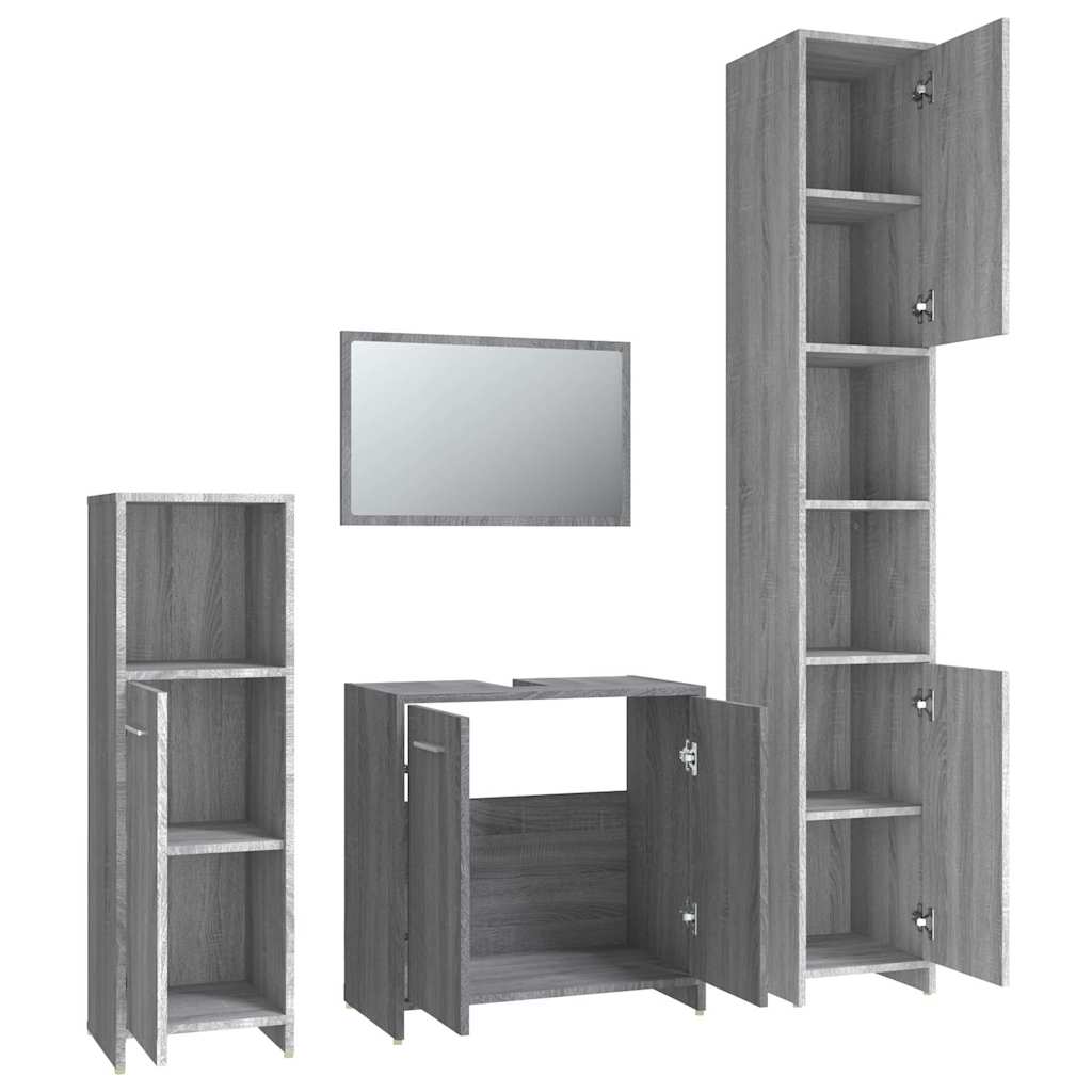 Set de muebles de baño 4 pzas madera contrachapada gris sonoma