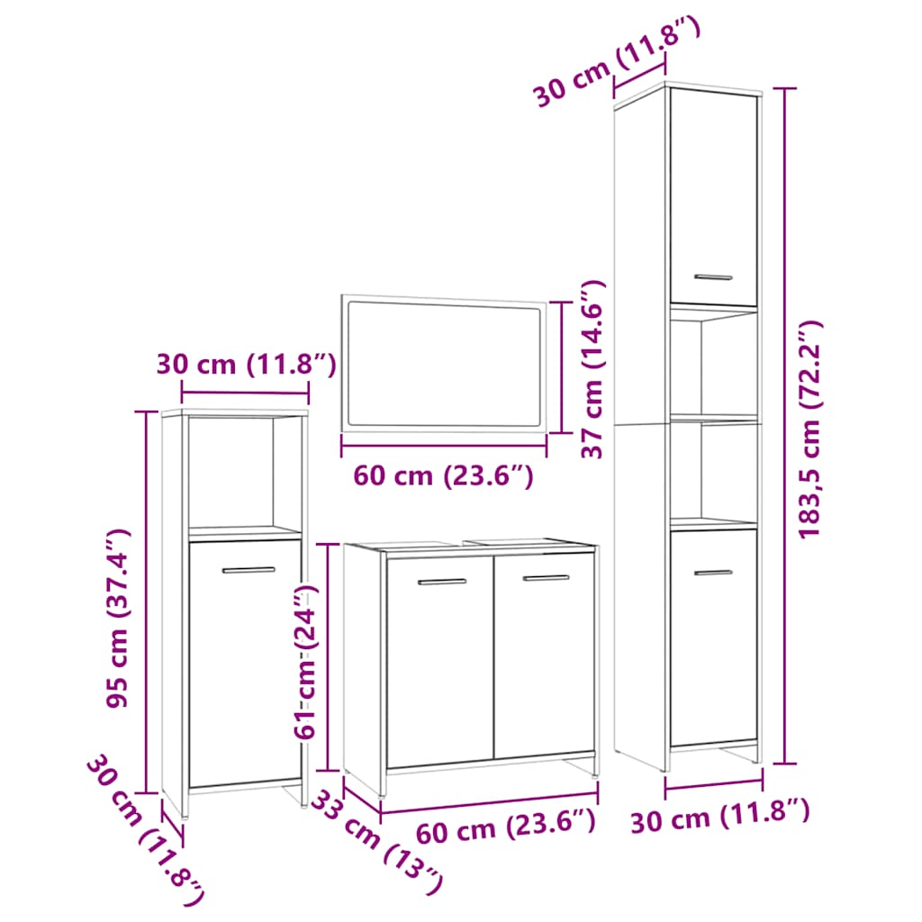 Set de muebles de baño 4 pzas madera contrachapada gris sonoma