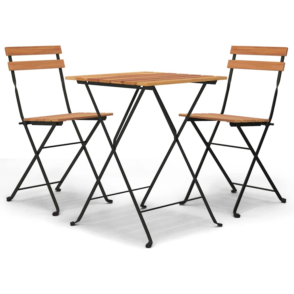 Muebles cafetería plegables 3 piezas madera maciza teca y acero