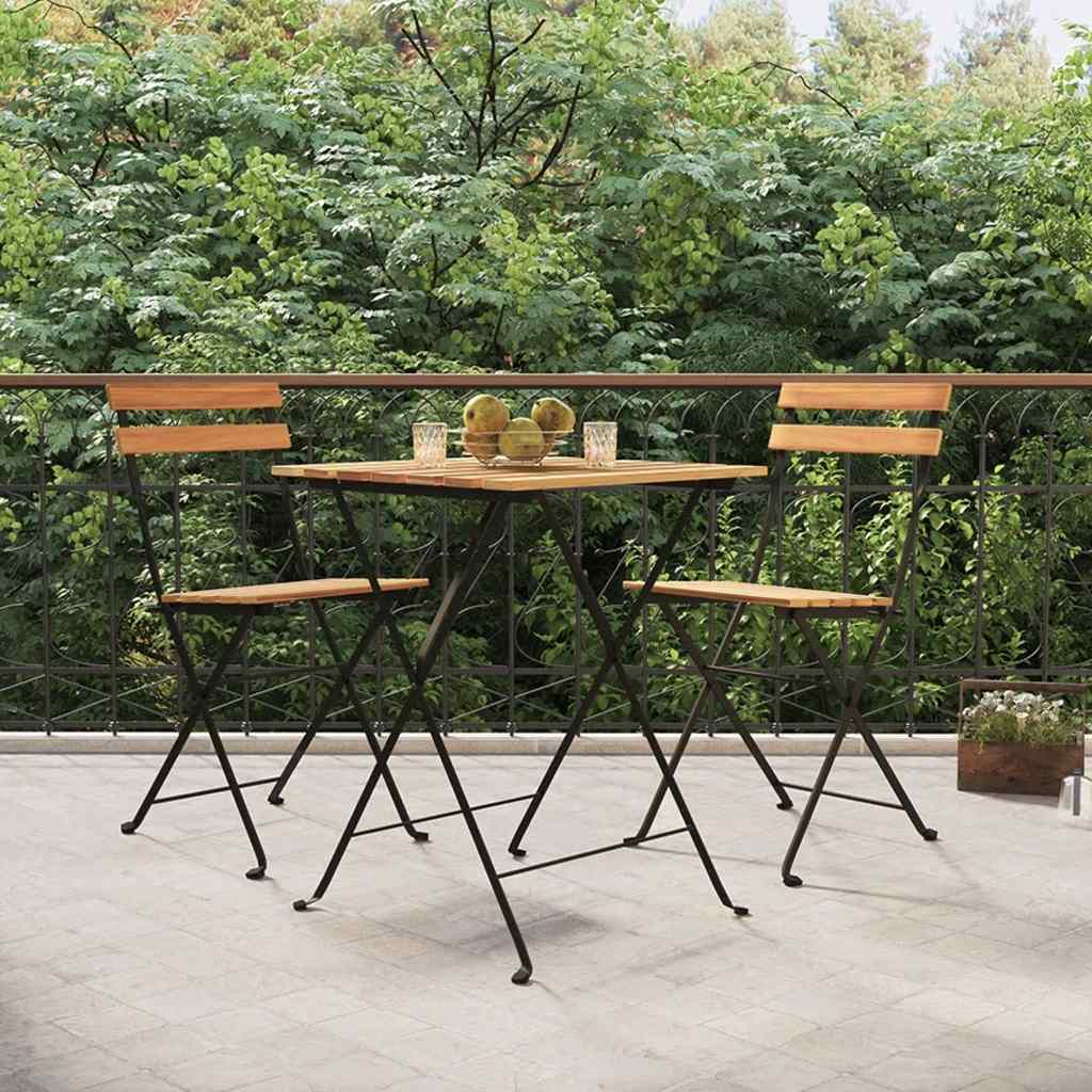 Muebles cafetería plegables 3 piezas madera maciza teca y acero