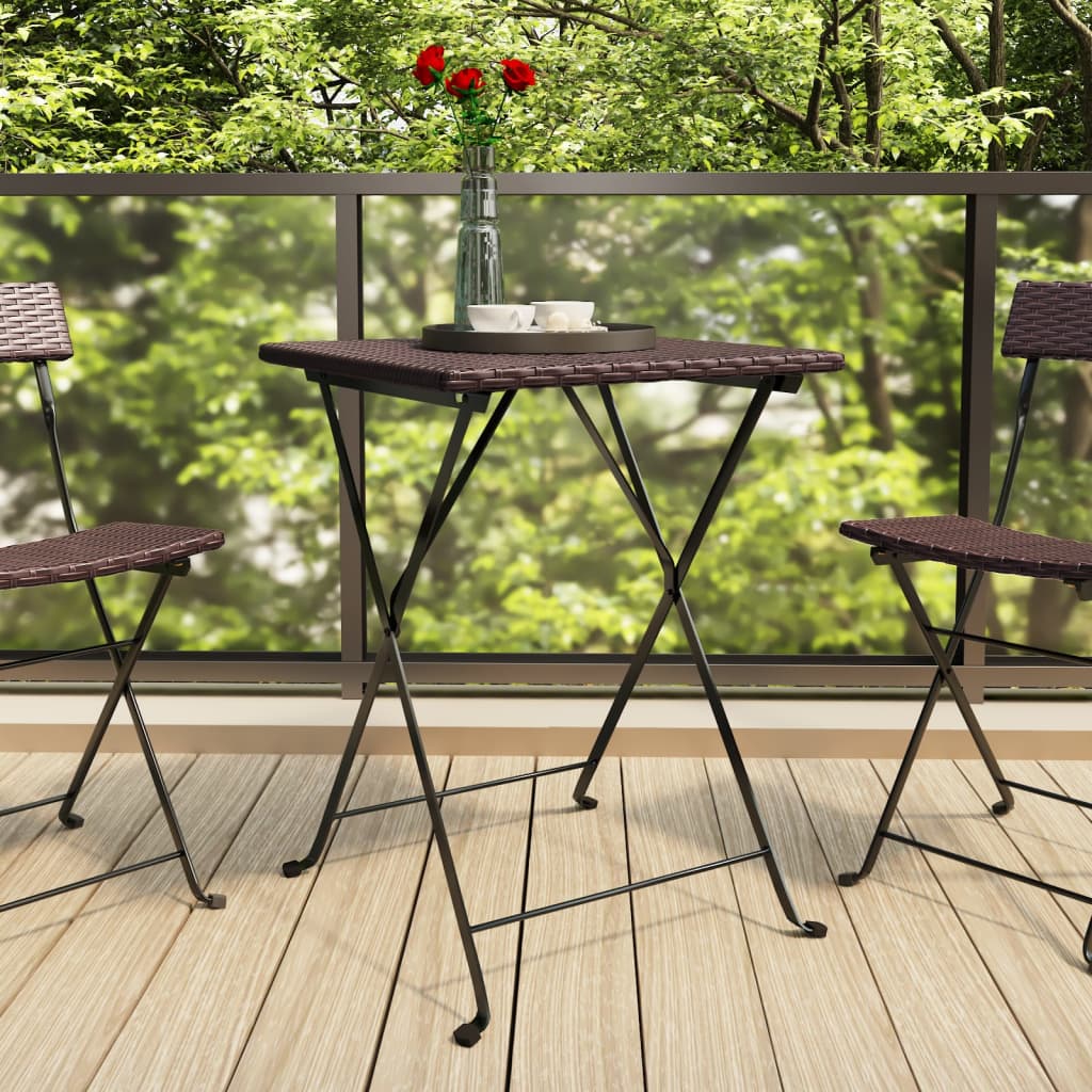 Brown Rattan-Look Folding Bistro Table 55x54x71 cm