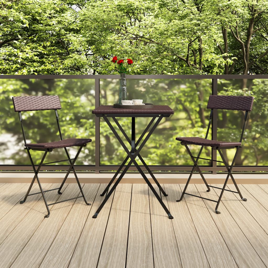 3-piece folding bistro set black synthetic rattan