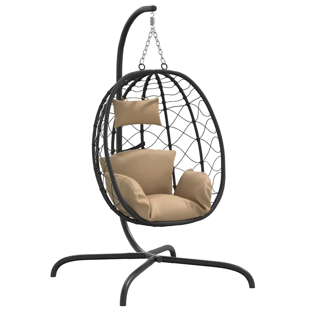 Sillón colgante con forma de huevo con cojín de ratán sintético y acero color topo