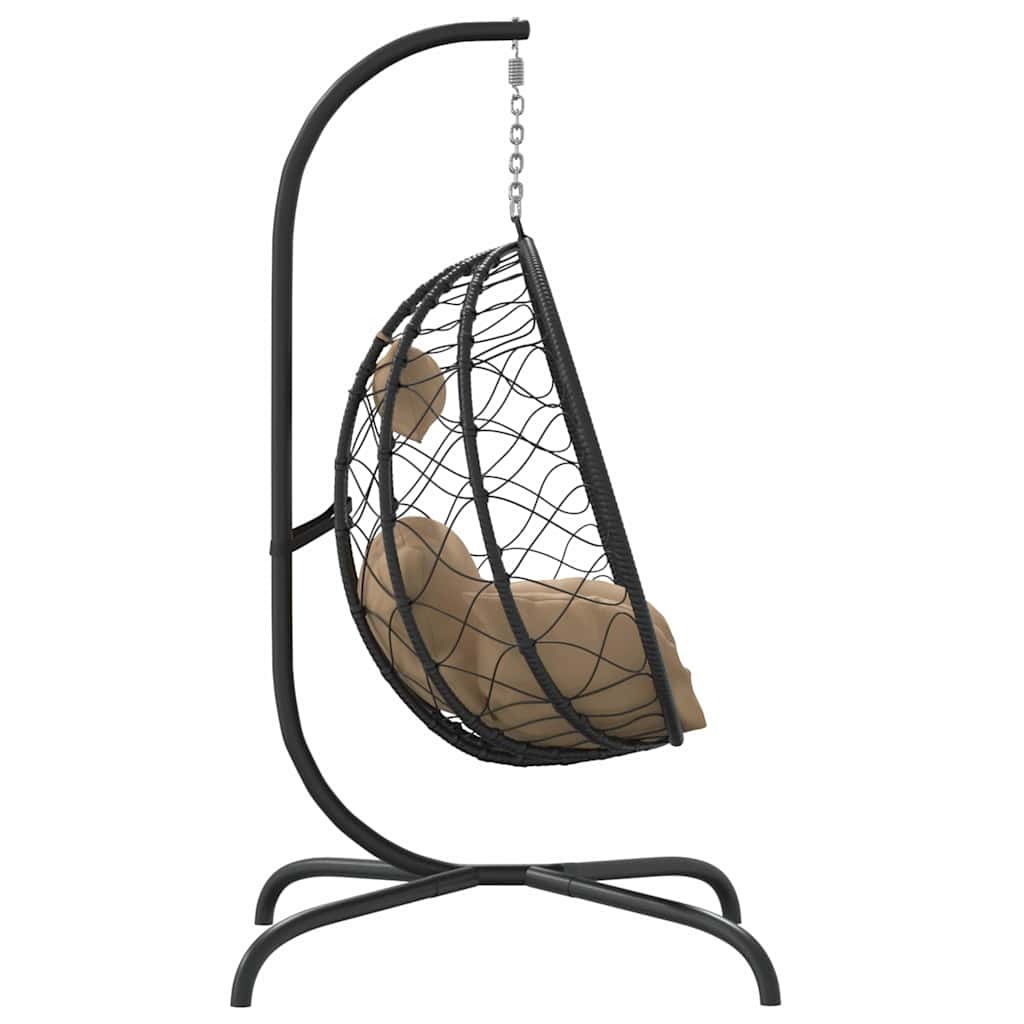 Sillón colgante con forma de huevo con cojín de ratán sintético y acero color topo