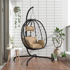 Sillón colgante con forma de huevo con cojín de ratán sintético y acero color topo