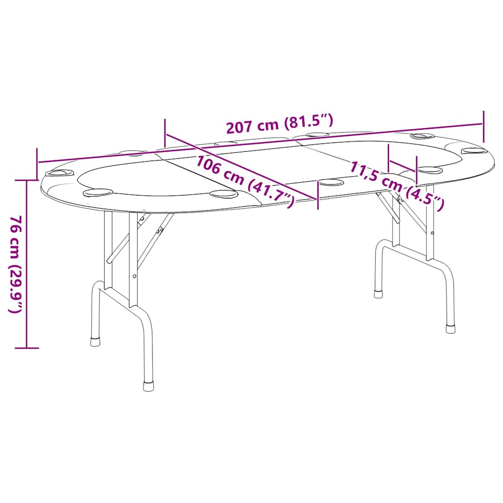 Mesa de póquer plegable para 10 jugadores azul 207x106x76 cm