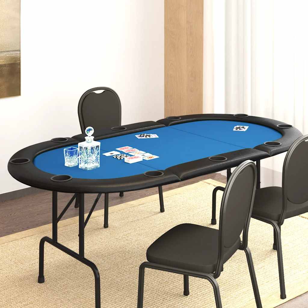 Mesa de Póquer Dobrável para 10 Jogadores Azul 207x106x76 cm