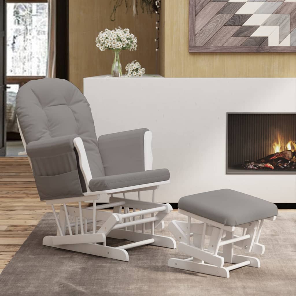 Sillón de lactancia con taburete tela blanco crema