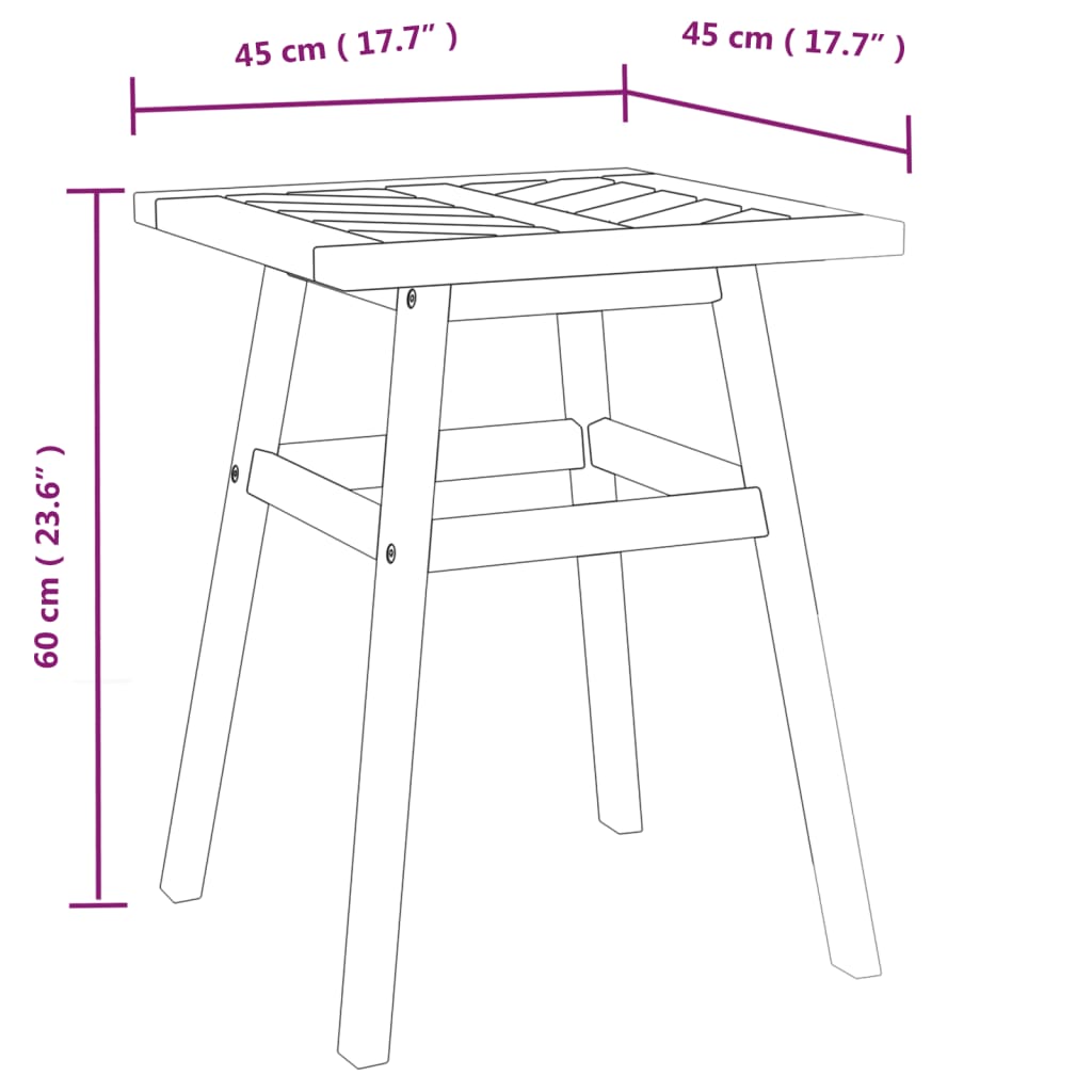 Solid acacia wood side table 45x45x60 cm