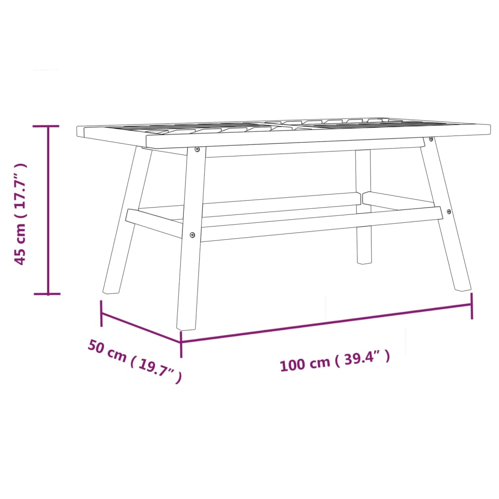 Solid acacia wood coffee table 100x50x45 cm