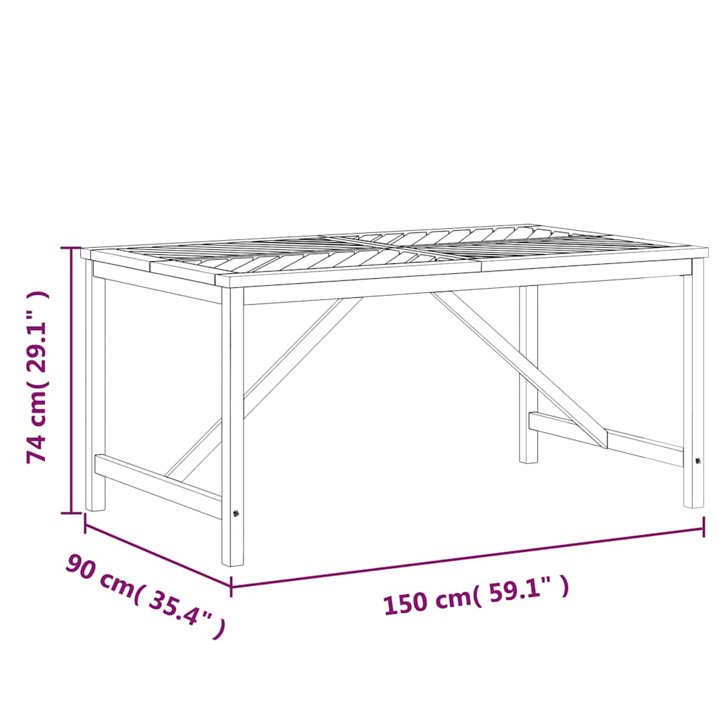 Solid acacia wood garden dining table 150x90x74 cm