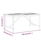 Solid acacia wood garden dining table 150x90x74 cm