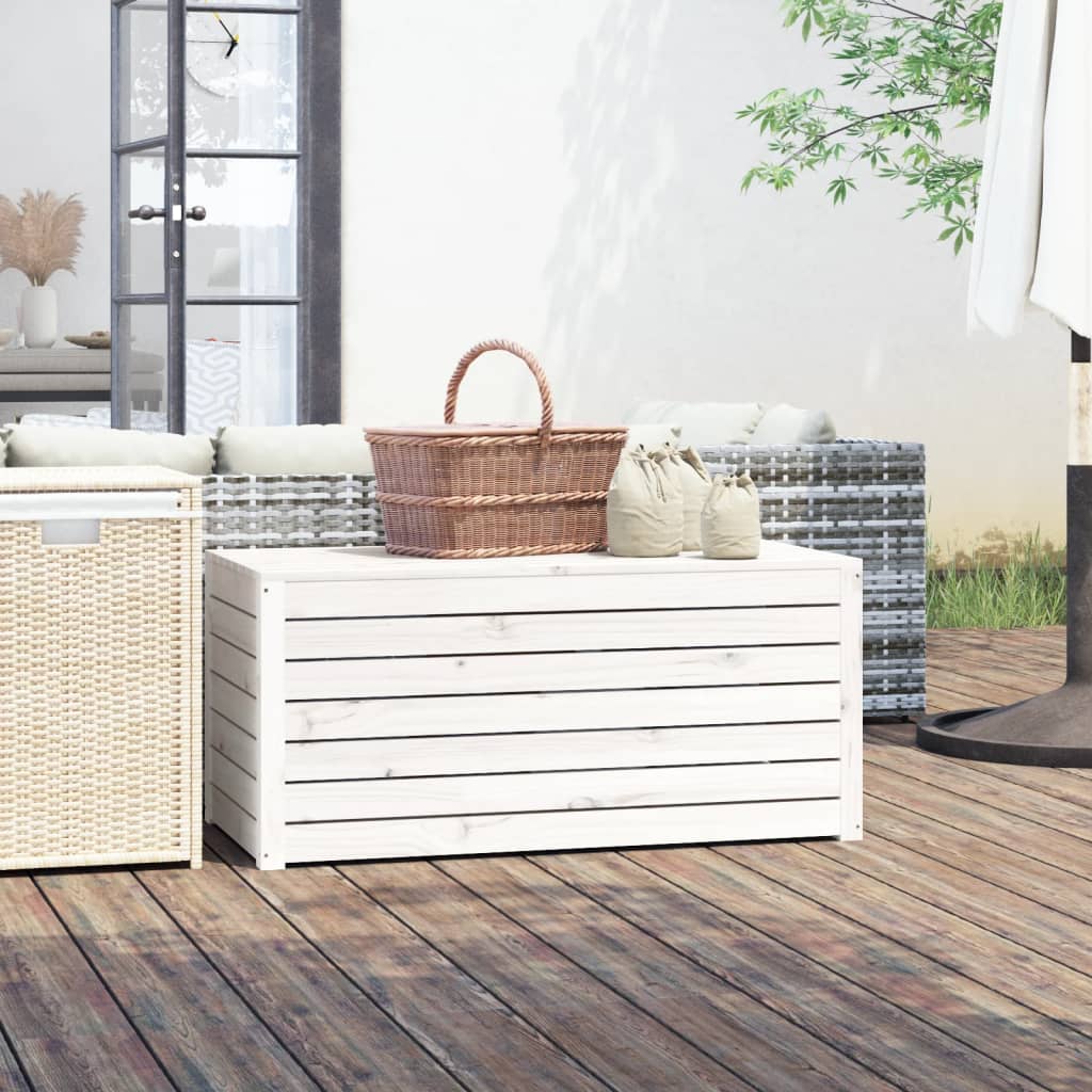 Baúl de jardín madera maciza de pino 101x50,5x46,5 cm