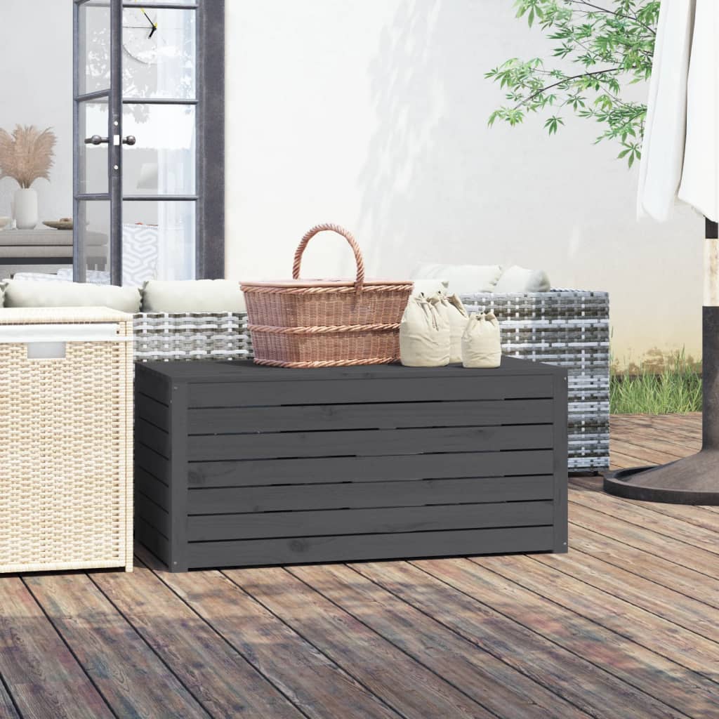 Baúl de jardín madera maciza de pino 101x50,5x46,5 cm