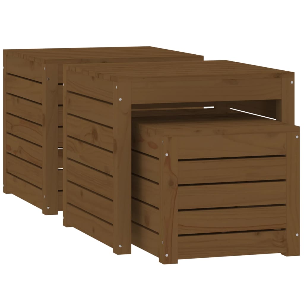 Set cajas de jardín 3 pzas madera maciza pino gris marrón miel