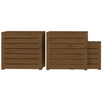 Set cajas de jardín 3 pzas madera maciza pino gris marrón miel