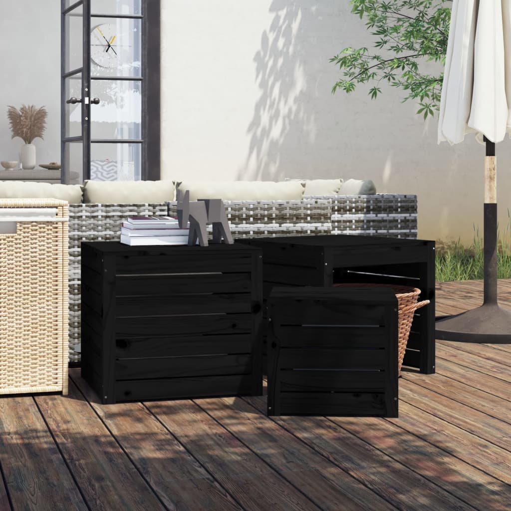 Set cajas de jardín 3 pzas madera maciza pino gris marrón miel