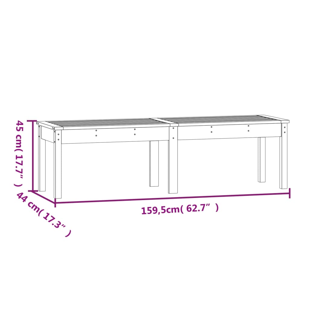 Banco jardín 2 plazas madera maciza pino negro 159,5x44x45 cm
